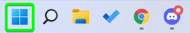 Windows Start button highlighted in green on the task bar.